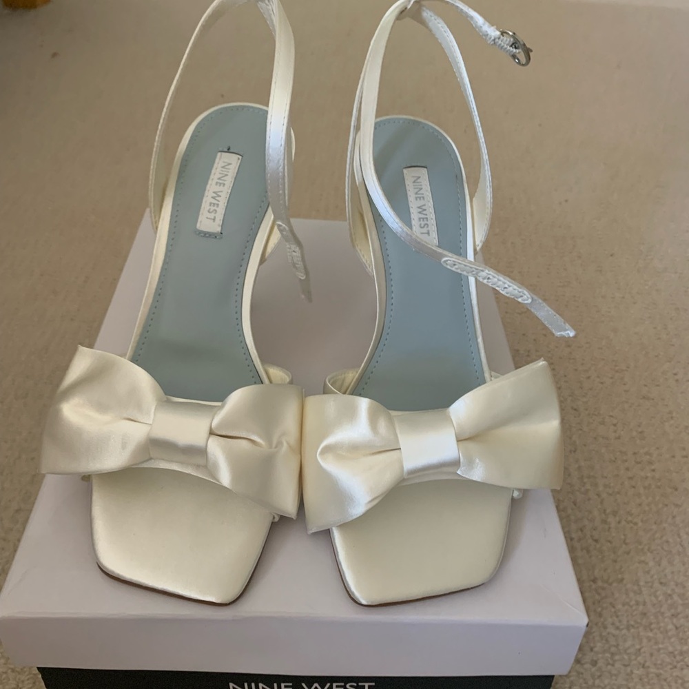 Nine West Yaway White Satin Bow Bridal Heels